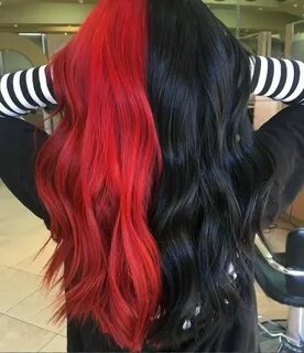 Red and black split dye Coloración de cabello, Look de cabel