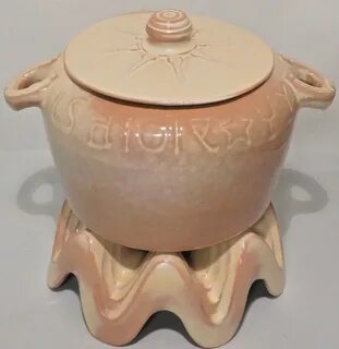 Frankoma Pottery Bean Pot 94W & Warmer WA1 Desert Gold Wagon