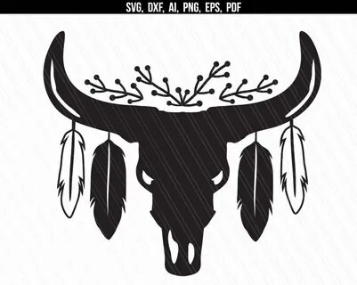 Floral Cow Skull With Feathers Svg File SVG File - All Free 