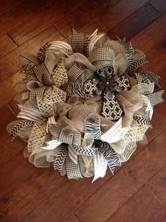 Burlap Deco Mesh Wreath with Cross- Problem is- Link only ta