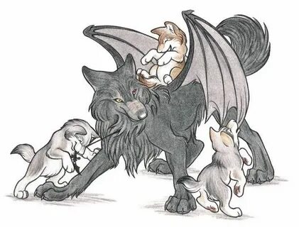 Wolf with wings and cubs with wings Pinterest Anime wolf, An