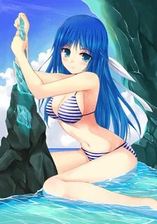 Safebooru - 1girl :o bikini blue eyes blue hair blush breast