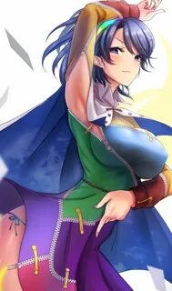 Safebooru - 1girl akehi yuki arm up armpits bag bangs blue e