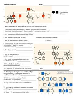 Genetics Pedigree Worksheet Answer Key - Genetics Pedigree W