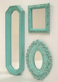 Turqouise Shabby chic mirror wall, Shabby chic bathroom, Old
