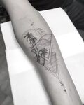 Palm tree and wave. Palm tattoos, Geometric tattoo, Pattern 