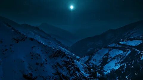Обои гора, горный хребет, ночь, природа, лунный свет Full HD