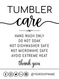 TUMBLER CARE Card Editable Template Printable Tumbler Care E