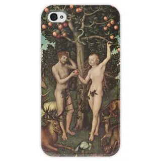 Чехол для iPhone 4 глянцевый, с полной запечаткой Адам и Ева