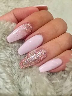 Light pink coffin nails with rose gold glitter #inlove acryl