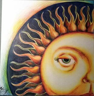 Trippy Sun Colored Pencil Drawing by Nickol Ortiz Art Pencil