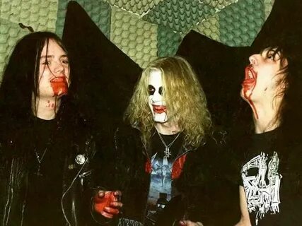 Euronymous, Dead and Necrobutcher in rehearsal. 1989. Mayhem