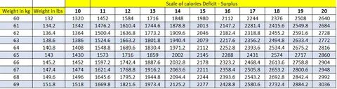 Calorie Scale 60-69 kg - Peak Health