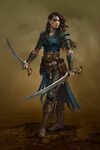 Elfa guerrera dual sword wielding female fighter DnD charact