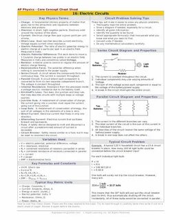 Electric Circuits cheat sheet Ap physics, Physics classroom,