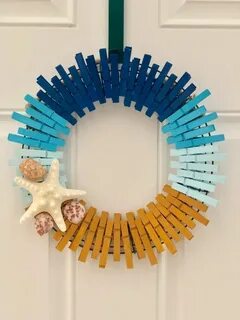 Beach Themed Clothespin Wreath Clothes pin wreath, Beach the