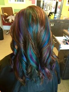 Image result for purple and teal highlights Peacock hair col