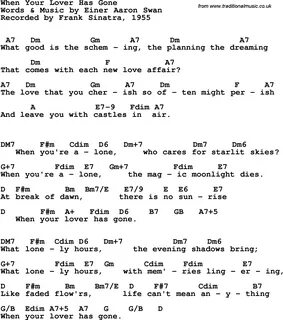 Song lyrics with guitar chords for When Your Lover Has Gone 