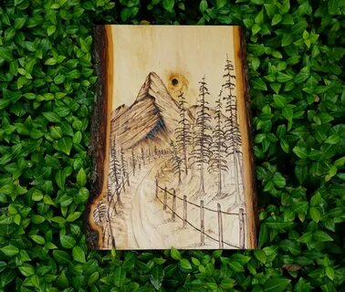 Mountain Road, Wood Burned Art, Wilderness Landscape, Pyrogr
