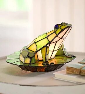 Tiffany-Style Stained Glass Frog Accent Lamp PlowHearth