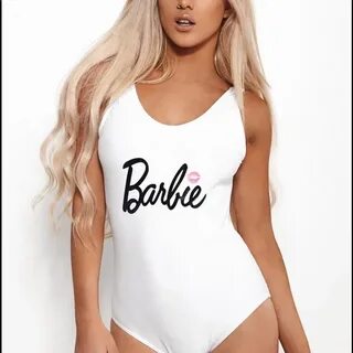 Swim White Pink Barbie Swimsuit Bikini Bodysuit One Pc Poshm
