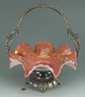 Lot 626: Victorian Silverplated Bride's Basket, Moser style 