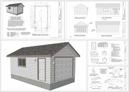 14 x 24 x 8 Garage Plans with PDF and DWG Shed house plans, 