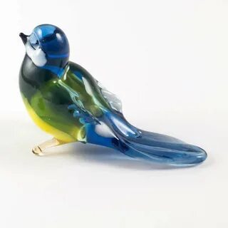 Blue Tomtit Glass Figure - Russian Blown Glass Bird