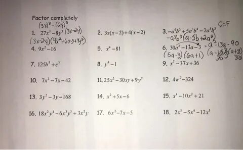 Solved Factor completely 4. 9x-16 7. 125b+e 10. 7x2-7x-42 Ch