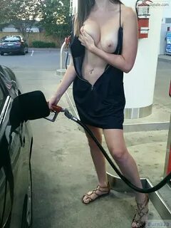 My queen wife perfect breast flashing at gas station.