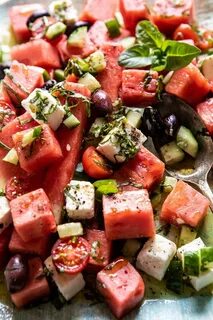 Greek Watermelon Feta Salad with Basil Vinaigrette. Recipe W