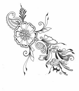 8x10 art print . Henna Floral Design . Ink Pen Drawing . wal
