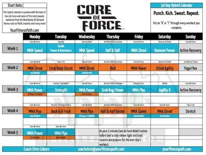 Core de Force Workout Calendar - Your Fitness Path