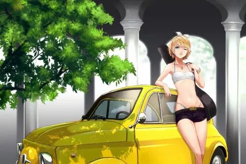 Blonde hair blue eyes bow car din (raiden) kagamine rin shor