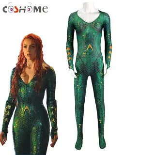 Coshome Aquaman Queen Mera Cosplay Costume Women Jumpsuit Bo