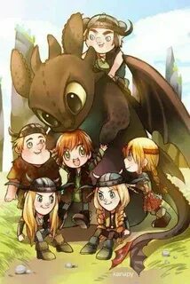 Hiccup and Toothless with Astrid, Fishlegs, Snotlout and Tuf