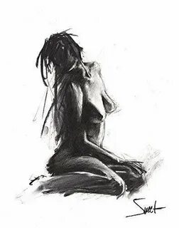 Expressive Charcoal Figure Drawing Art Print of Woman Handma