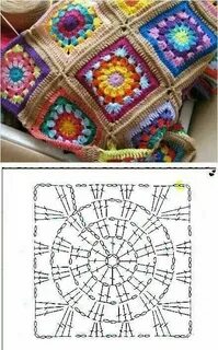 Tutorial. .Granny Squares Вязание коротким крючком, Схемы вя