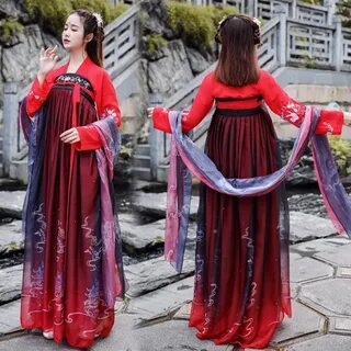 Hanfu Women's chinese folk dance costumes red colored empres