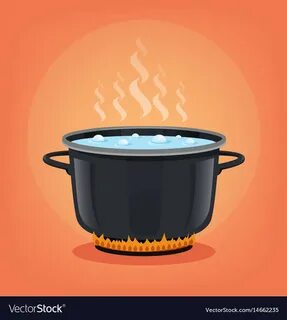 Boiling water black pan cooking concept Royalty Free Vector