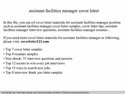 facilities assistant cover letter sample - Besko