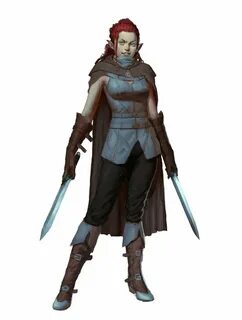 Female Half-Elf Rogue dual Short Sword - Pathfinder PFRPG DN