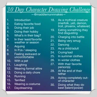 30 Day Character Drawing Challenge by MaddieMunnMakes.devian