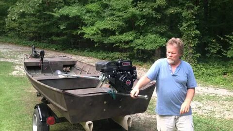 14 ft boat with 420cc 13.5hp long shaft mud motor - YouTube
