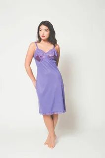 1960's Purple Silk and Lace Vintage Slip Petticoat dress