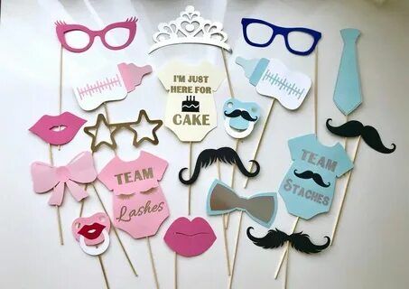 Gender Reveal Party Photo Booth Props Staches or Lashes Phot