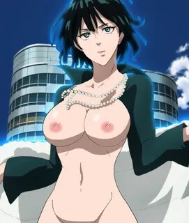 fubuki, one-punch man, edit, black hair, breasts, nipples, nude.