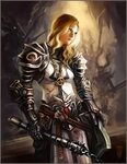 Female Human Flail Plate Armor Shield Cleric Fighter Paladin