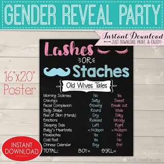 Staches or Lashes Gender Reveal Decorations Digital Old Wive