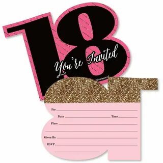 Shaped Fill-in Invitations Pink Chic 18th Birthday Set of 12